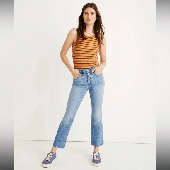 Madewell Cali Demi-Boot Jeans Comfort Stretch Edition Raw Hem Size 27 - Picture 1 of 16